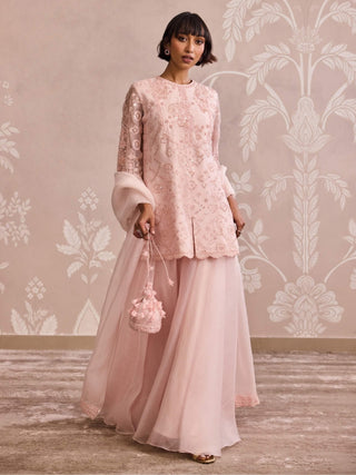 Powder pink organza kurta and sharara set