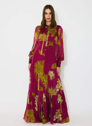 Hot pink, mustard and white floral long dress