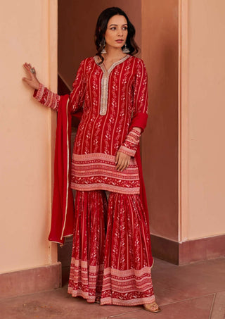 Chhavvi Aggarwal-Red Printed Sharara Set-INDIASPOPUP.COM