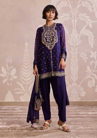 Purple embroidered organza kurta set