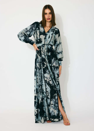 Blue and black toile print dress