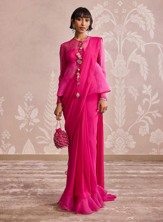 Bright fuchsia peplum jacket and sari set