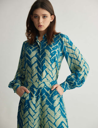 Aqua Blue Chevron Print Shirt And Pants by Koai available on Indiaspopup