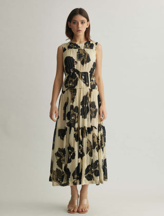 White And Black Floral Sleeveless Midi Dress by Koai available on Indiaspopup