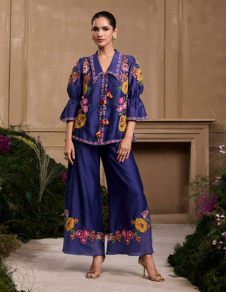 Coalt Blue Floral Shirt And Pants by Chandrima available on Indiaspopup