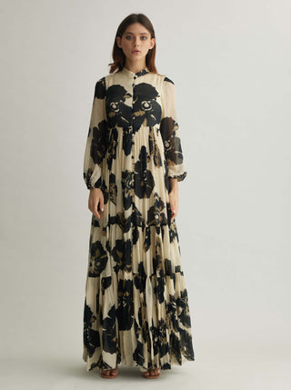 White And Black Floral Long Dress by Koai available on Indiaspopup