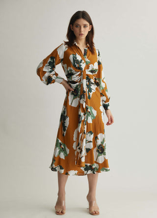 Rust And White Floral Drape Shirt Dress by Koai available on Indiaspopup