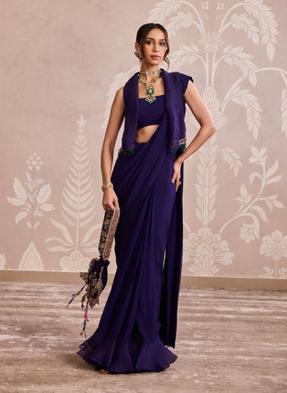 Purple open jacket and sari set