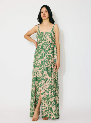 Peach and green sleeveless long dress