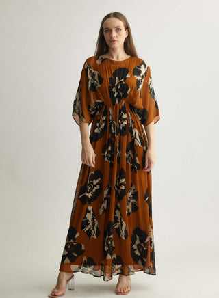 Rust and black floral kaftan dress