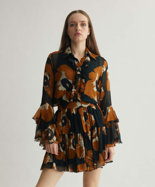 Black and rust floral frill top and skirt