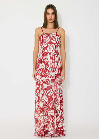Off-white and red sleeveless long dress