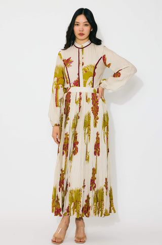 Beige, mustard andhot pink floral top and skirt
