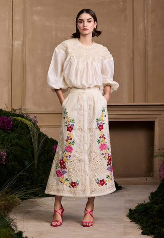 Ivory 3d rose applique top and skirt