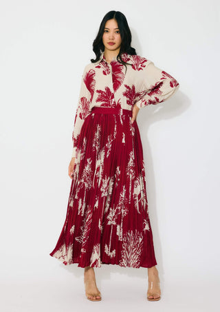 Beige and red floral shirt and skirt