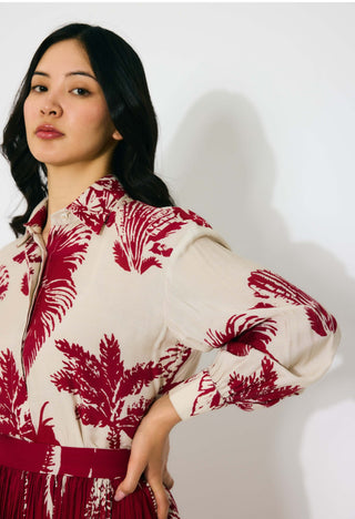Beige and red floral shirt and skirt