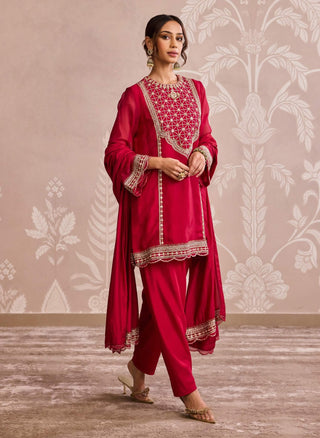 Bold red embroidered organza kurta set