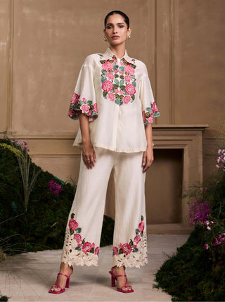 Ivory Rose Shirt And Pants by Chandrima available on Indiaspopup