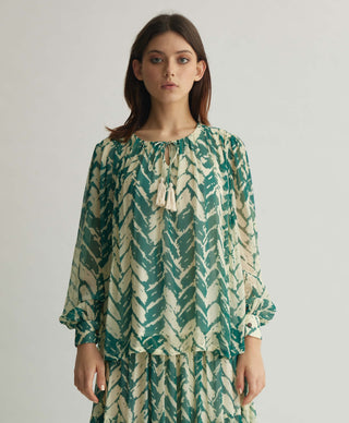 Beige And Mint Chevron Print Top And Skirt by Koai available on Indiaspopup