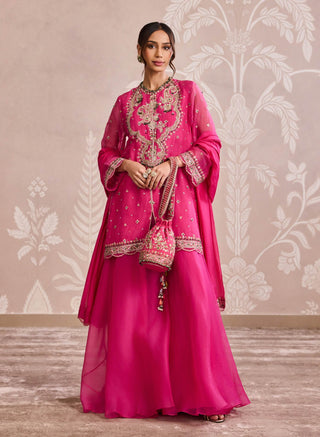 Royal fuchsia organza kurta and sharara set