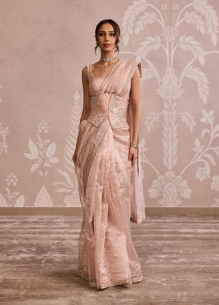 Rose gold tissue sari set