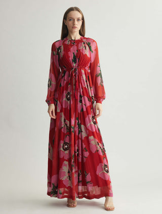 Red and pink floral kaftan dress