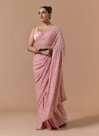Rose pink sequence sari set
