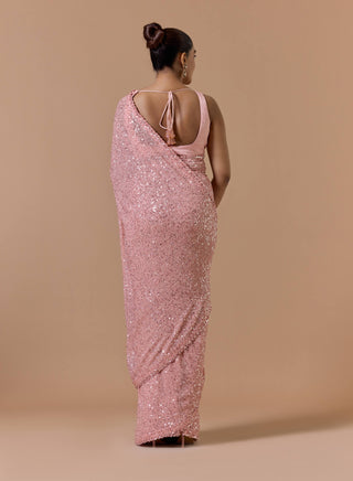 Rose pink sequence sari set