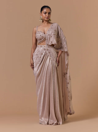 Blush crush chiffon 3d flower draped sari set