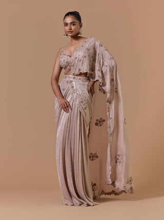 Blush crush chiffon 3d flower draped sari set