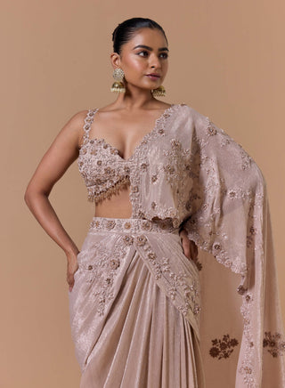 Blush crush chiffon 3d flower draped sari set