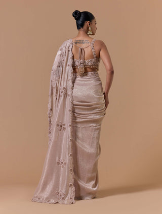 Blush crush chiffon 3d flower draped sari set