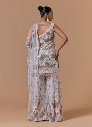 Muted gray net sharara set