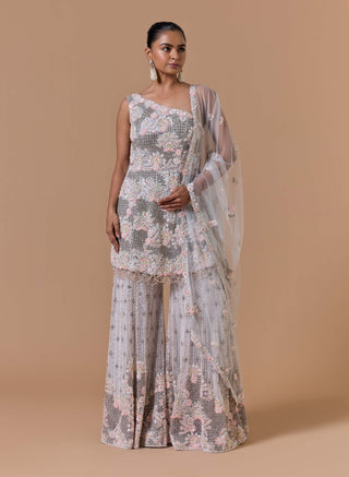 Muted gray net sharara set