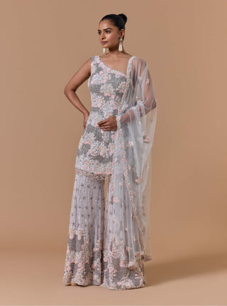 Muted gray net sharara set