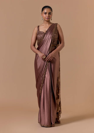 Copper crush satin draped sari set
