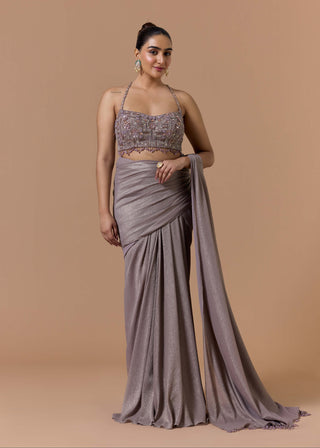 Mocca crush shimmer sari set
