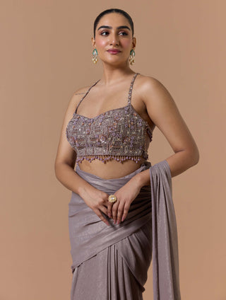 Mocca crush shimmer sari set