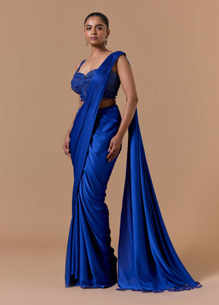 Royal blue draped sari set