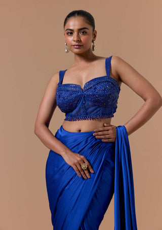 Royal blue draped sari set