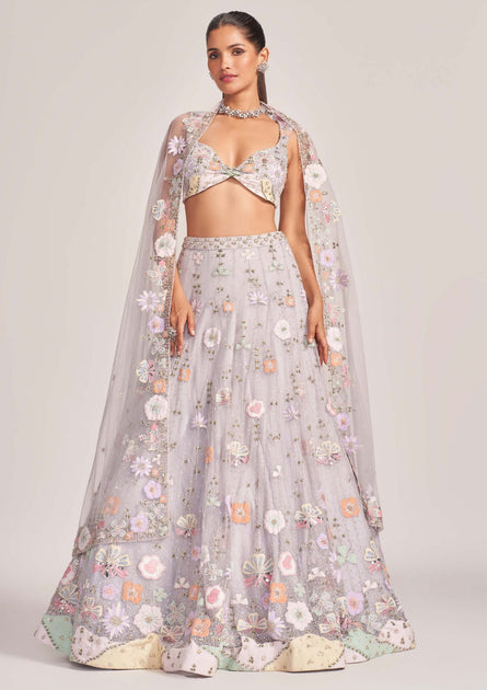 Powder Blue Lakhnavi Lehenga main image 0