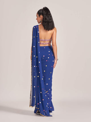 Tamanna Punjabi Kapoor-Royal Blue Ruffle Draped Sari And Blouse-INDIASPOPUP.COM