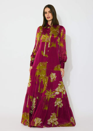 Hot pink, mustard and white floral long dress