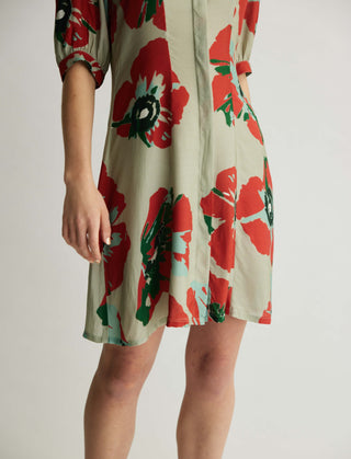 Mint and red floral shirt dress