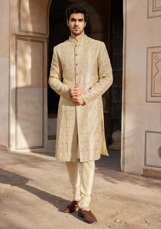 Beige Champagne Sherwani Set by Osaa By Adarsh Men, available on Indiaspopup.com