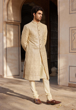 Beige Champagne Sherwani Set by Osaa By Adarsh Men, available on Indiaspopup.com