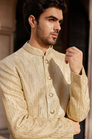 Beige Champagne Sherwani Set by Osaa By Adarsh Men, available on Indiaspopup.com