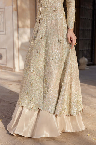 Beige champagne embroidered jacket and skirt set