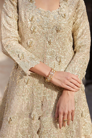 Beige champagne embroidered jacket and skirt set