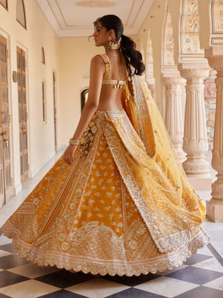 Orange Peel Raw Silk Embroidered Lehenga Set by Osaa By Adarsh, available on Indiaspopup.com